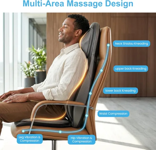 Vista 4 de COMFIER Silla masajeadora con calor, masajeador de espalda Shiatsu portátil con compresión y rodamiento, almohadilla para silla de masaje
