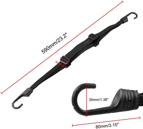 Vista 8 de 2 piezas de correa elástica retráctil de alta calidad para casco de motocicleta en negro, con malla para casco y 2 ganchos (23.6")