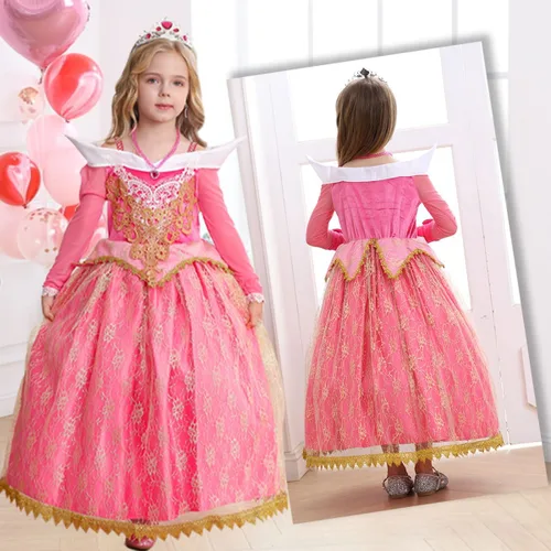 Vista 4 de Disfraz de princesa para niñas pequeñas, disfraz de princesa rosa, cumpleaños, Halloween, Navidad, cosplay, fiestas