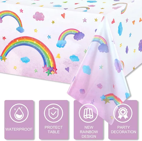 Vista 3 de Tegeme Mantel desechable de plástico con diseño de arco iris, impermeable, rectangular, fiesta, carnaval, suministros de decoración, 108 x 54