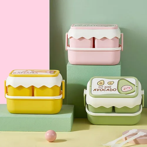 Vista 6 de TOPINCN Caja de almuerzo para microondas de dibujos animados linda con compartimentos independientes - contenedor de plástico apilable Amarillo
