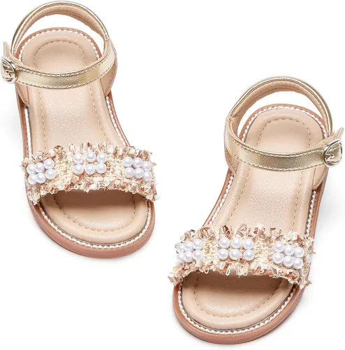 Vista 34 de GINFIVE Sandalias planas para niñas pequeñas, zapatos de vestir con punta Gf361-marrón