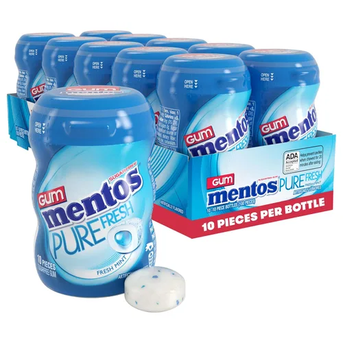 Vista 11 de Mentos Chicle Pure Fresh sin azúcar con xilitol, gaulteria, a granel, botella de 50 piezas (paquete de 6) Goma de mascar, perfecta para un aliento