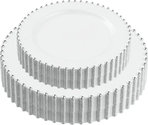 Vista 35 de Plasticpro - Juego de platos combinados de 32 piezas de plástico para cena, platos desechables de plástico elegantes y resistentes para fiestas de 7