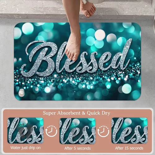 Vista 3 de Tapete de baño antideslizante, decoración de baño con purpurina bendita, tapete de baño plateado de diatomeas de secado rápido, absorbente, alfombra