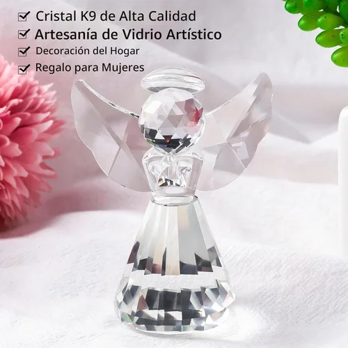 Vista 2 de LONGWIN Figura de ángel de cristal decorativa de Navidad de vidrio transparente para decoración del hogar, idea de regalo coleccionable
