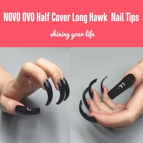 Vista 2 de NOVO OVO Halloween 500 piezas Puntas de uñas postizas curvas Hawk transparentes extra súper extremas de curva profunda y media, puntas de garra