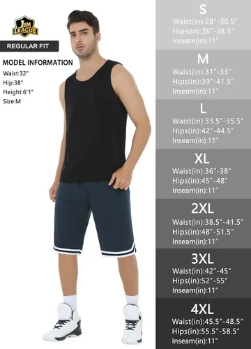 Vista 6 de JIM LEAGUE Pantalones cortos de baloncesto para hombre de 11 pies Pantalones cortos deportivos de malla larga con bolsillos con cremallera