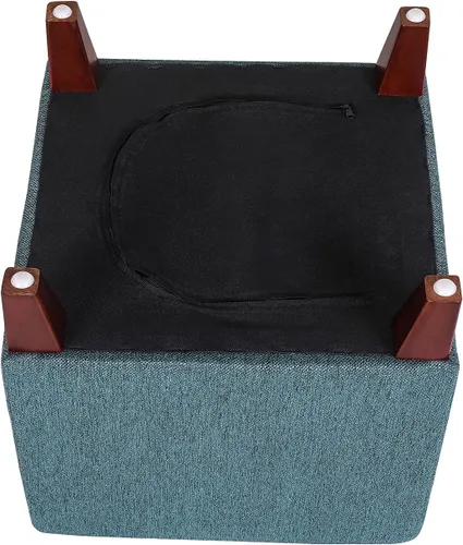 Vista 7 de Joveco Taburete otomano de 16 pulgadas, asiento cuadrado de tela con patas de madera (azul)