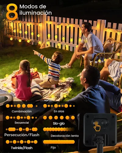 Vista 3 de LORRYTE - Paquete de 2 tiras de luces solares de globo de 64 pies, 100 luces LED para exteriores, color blanco cálido Crystal Globe Patio Lights