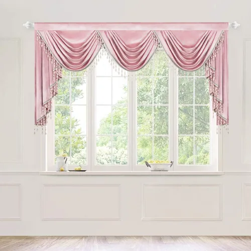 Vista 27 de VOGOL Cenefa de cortinas de terciopelo grueso para dormitorio, cenefas de cascada de lujo con aislamiento térmico dorado para sala de estar formal