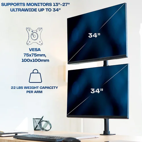 Vista 4 de Montaje vertical para escritorio de computadora VIVO, para 2 pantallas de hasta 27" (STAND-V002R)