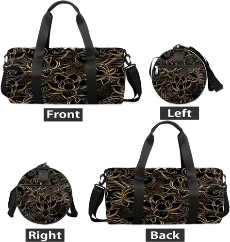 Vista 7 de Bolsa de lona con correa de hombro desmontable, lujosa bolsa de gimnasio deportiva de flor de loto para estudiantes, bolsa deportiva de 17.6 x 9 x 9