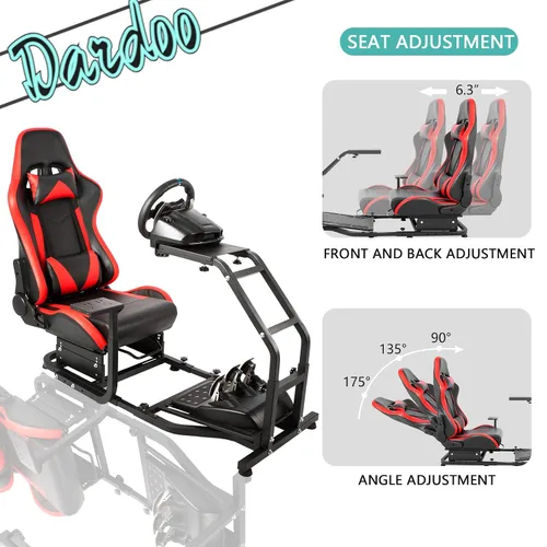 Vista 5 de Dardoo Driving Simulator Cockpit With Red Seat Adjustable Fits for Logitech G25 G27 G29 G920 G923 Thrustmaster T300 Fanatec Racing Steering Wheel