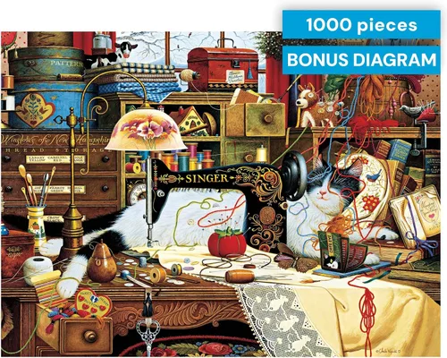 Vista 6 de Buffalo Games - 1000 piezas de rompecabezas plateadas seleccionadas Maggie the Messmaker Charles Wysocki, caja de papel de aluminio de regalo