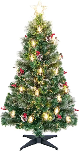 Vista 15 de Goplus Árbol de Navidad artificial de fibra óptica preiluminado de 3 pies, con luces LED multicolor y copos de nieve (3 pies)