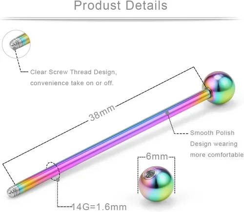 Vista 7 de Ruifan Piercings de 14 g de acero inoxidable Industrial Barbell para cartílago de la oreja joyería1 1/2 pulgadas (38 mm)