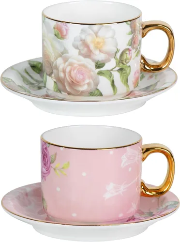 Vista 31 de KAMMAK Juego de 2 tazas de té y platillos, tazas de café de porcelana fina, tazas de café expreso apilables, demitasse de cerámica para café
