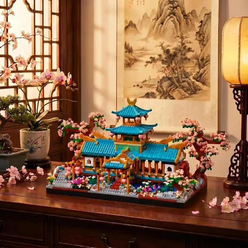 Vista 5 de JXRLMB Juego de bloques de construcción micro de Jardines Clásicos Chinos de Suzhou con Árbol de Sakura Desafío de Construcción para Adultos