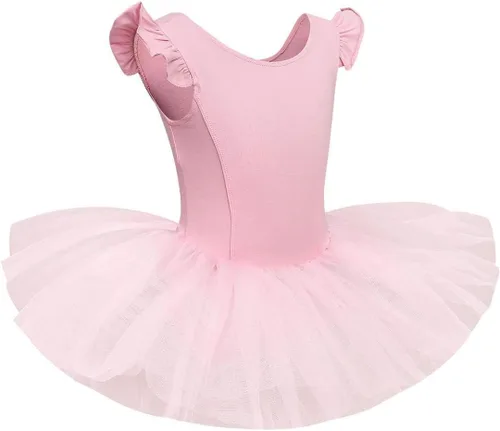 Vista 7 de IDOPIP Vestido de ballet con volantes y mangas con volantes para niñas pequeñas, tutú con falda, leotardo para bailarina, traje de gimnasia