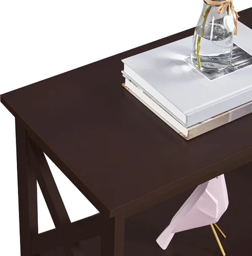 Vista 5 de Topeakmart Consola de 3 niveles y mesa de sofá con almacenamiento, mesa de entrada larga estrecha para espacios pequeños, estantería