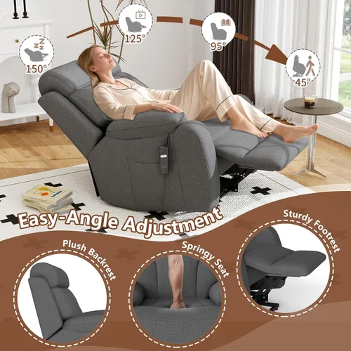 Vista 5 de cinkehome Silla reclinable eléctrica para ancianos, reclinable eléctrico Gris oscuro-pequeño