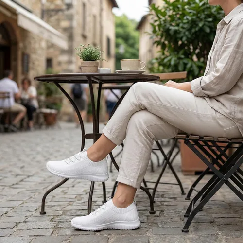 Vista 3 de TIOSEBON - Zapatos de caminar sin cordones para mujer, ligeros, casuales, para correr A/Todo Blanco