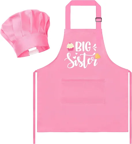Vista 38 de R HORSE Juego de delantal y sombrero de chef para niños, 2 piezas, mini parrilla ajustable, delantal de cocina para niños, juego de rol, juguete