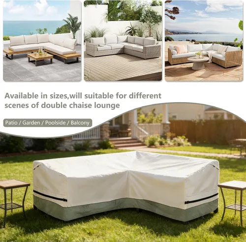 Vista 3 de okcool Funda de sofá modular para exteriores, impermeable, en forma de V, para muebles de patio de 7 plazas (105 x 105 pulgadas), color blanco