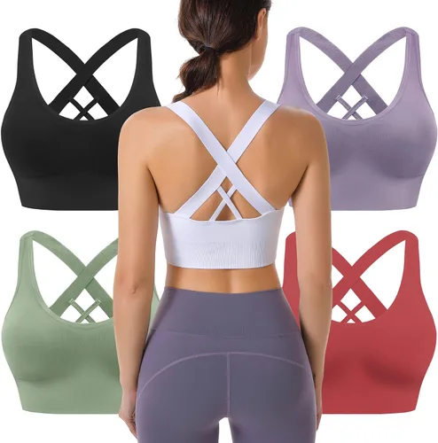 Vista 21 de High Support Sports Bras for Women, Padded Criss Cross Seamless 3-5Pack