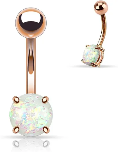 Vista 3 de FIFTH CUE Juego de puntas de ópalo con purpurina de 14G, oro rosa IP sobre 316L, anillo de ombligo de acero quirúrgico, Metal, resina ópalo