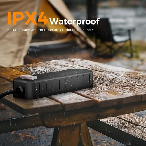 Vista 3 de Regleta de alimentación para exteriores resistente a la intemperie, cable de extensión de 25 pies, protector de sobretensiones impermeable Diivoo