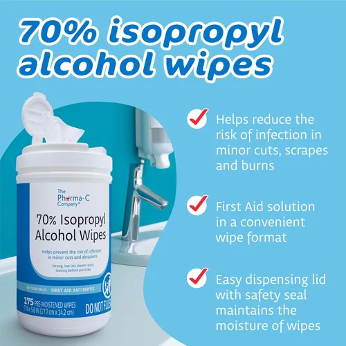 Vista 3 de The Pharma-C Company Toallitas de Alcohol Isopropílico al 70% [175 Toallitas] - Toallitas IPA Grandes y Duraderas. Limpiador Antiséptico de Primeros