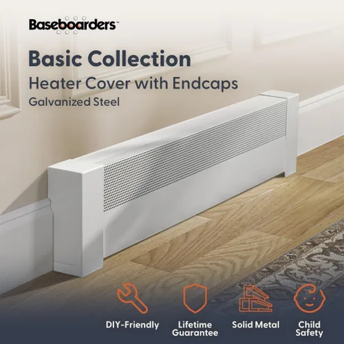 Vista 2 de Baseboarders Basic Series Cubierta Deslizable para Calentador de Zócalo de Acero Galvanizado de 3 pies (36 pulgadas) + Tapas Terminales Izquierda