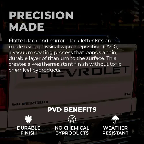 Vista 5 de Kit de letras para puerta trasera Putco Chevrolet - Acero inoxidable - Letras cortadas - Compatible con Chevy Silverado 2019-2026
