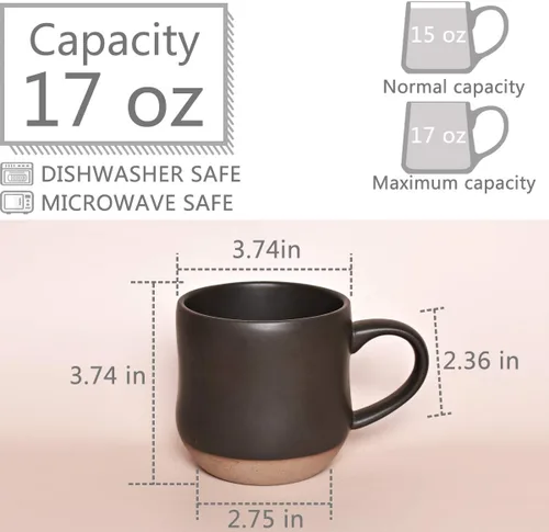 Vista 2 de Bosmarlin Juego de 2 tazas grandes de café moteadas de cerámica, taza de té grande, 17 onzas, aptas para lavavajillas y microondas (negro, 2)
