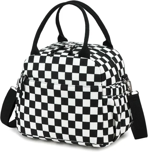 Vista 45 de Bluboon Bolsa de almuerzo para mujer, bonita bolsa de almuerzo de pana con correa para el hombro, reutilizable, aislada, gran capacidad