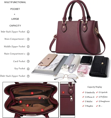 Vista 6 de CHICAROUSAL Monederos y bolsos de mano para mujeres, bolsos cruzados de cuero para mujeres, bolso de hombro tipo tote para mujeres