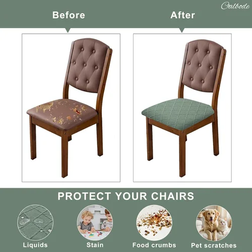 Vista 5 de CALBODE Juego de 4 fundas de asiento impermeables para sillas de comedor con funda elástica de tela jacquard, fundas extraíbles y lavables
