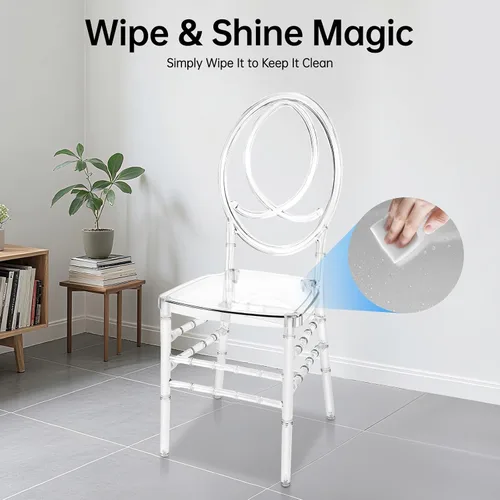 Vista 4 de Clear Dining Chairs Set of 4, Modern Kitchen Chairs with Transparent Seat, Transparent PC Accent Side Chairs, Clears Elegant Wedding Chairs for