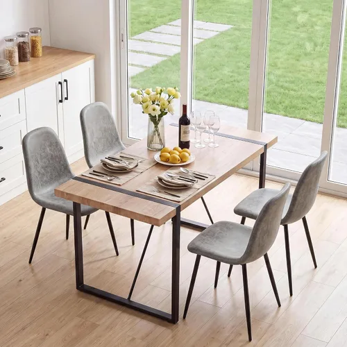 Vista 21 de Juego de mesa de comedor de cristal moderno para 4, juego de mesa de cocina rectangular, juego de mesa de comedor de 5 piezas con 1 mesa de vidrio