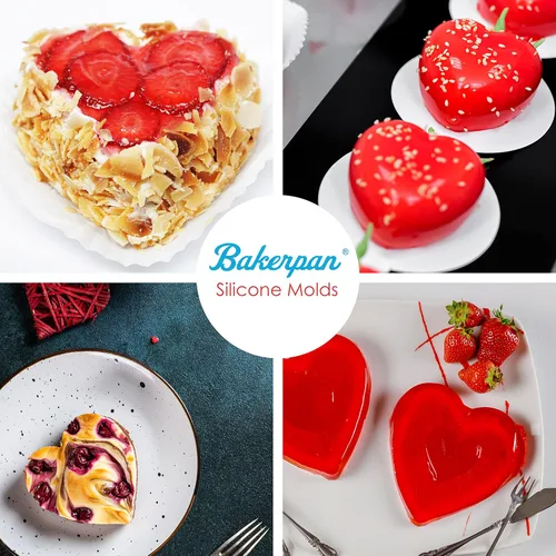 Vista 6 de Bakerpan Moldes de silicona con forma de corazón de San Valentín para hornear, juego de 2 moldes para tartas en forma de corazón