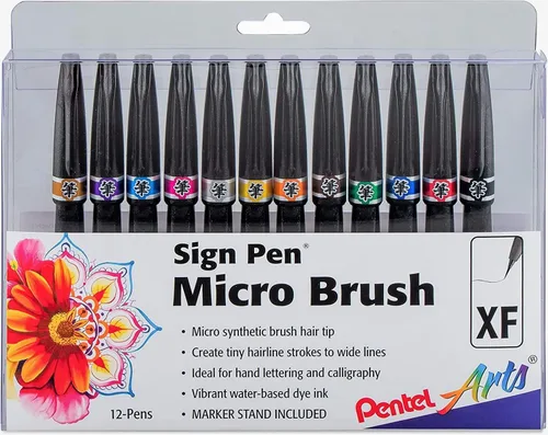 Vista 6 de Pentel Arts Sign Pen Micro Brush Gold & Silver Ink, paquete de 2 (SESF30BPXZ)