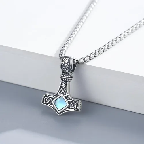 Vista 4 de Mjolnir - Collar de martillo de plata de ley 925, collar de martillo de Thor, collar con colgante de martillo de Thors de Mjolnir, collares