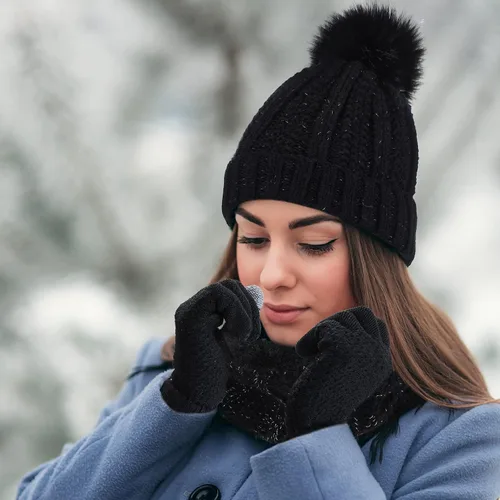 Vista 4 de 5 Pieces Women Winter Ski Outing Set, Knit Hat Scarf Gloves Earmuffs Stockings