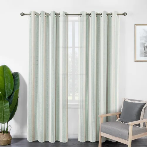Vista 67 de DriftAway Cortinas de estilo granja con rayas verticales de lino mezclado texturizado con filtro de luz semitransparente para sala de estar
