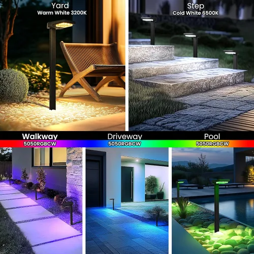 Vista 3 de Paquete de 6 luces solares inteligentes que cambian de color y sincronizan, luces solares impermeables para exteriores, 9 modos