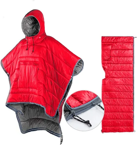Vista 6 de Bolsa de dormir Camp Poncho con capucha portátil y manta - Capa térmica ligera tipo sobre con capucha con bolsa de compresión premium