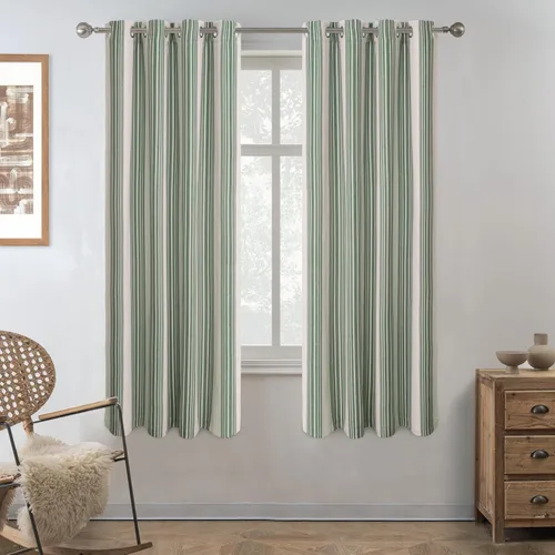 Vista 11 de DriftAway Chris Linen - Cortinas opacas con capa térmica y reductora de sonido, 63 pulgadas de largo para dormitorio, cortinas estampadas a rayas