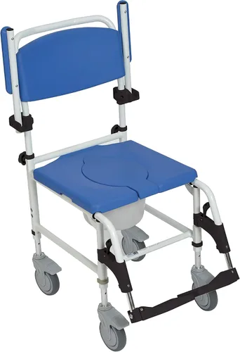 Vista 2 de Drive Medical NRS185007 Silla de ducha de aluminio con cuatro ruedas de bloqueo trasero, azul